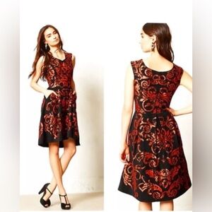 Anthropologie Yoana Baraschi Mirissa Black‎ Orange Burnout Dress Lace Sz 8